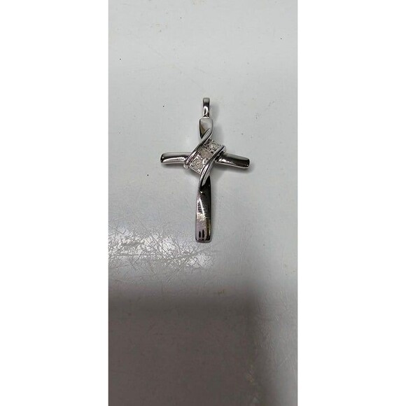 925 Sterling Silver and Real Diamond Accented Cross Pendant 1.25"L - Picture 2 of 10